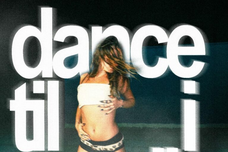 Natalie Jane “Dance Til I Die” single artwork, a motion-blurred dancing figure behind large white lowercase type
