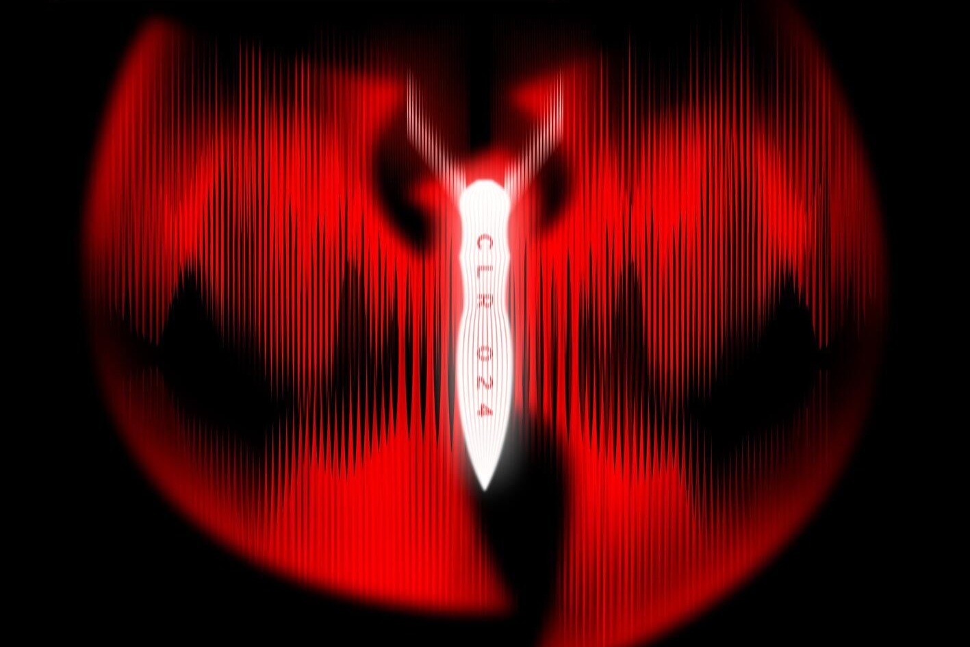 Mystery of Raw single artwork: the Wu-Tang Clan W logo in red on black, broken into vertical strips, with CLR 024 running down a white blade at the centre